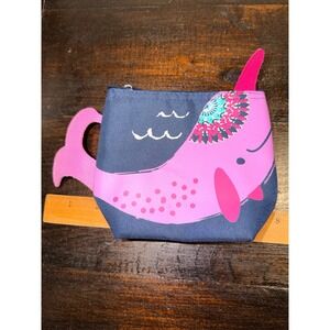 Thirty-One Narwhal Splash Cool‎ Pouch Small Cosmetic Bag Zippered Coin Purse